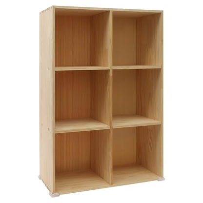 Wooden 6 Cube Shelf Bookcase, Floorstanding Bookshelf with Open Compartments & Back Panel 35.43x11.81x23.62 Inch, Solid Wood Cube Storage Organizer for Living Room, Bedroom, Home Office - size: 6 Cube