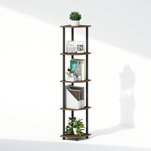 Furinno Turn-N-Tube Storage Shelves, 5-Tier Book Shelf, Corner Shelf with Open Shelves, Toollesss Assembly, for Organization and Storage, Living Room, Home Office, Hallway, Bedroom, Brown Walnut - color: Brown Walnut/Black