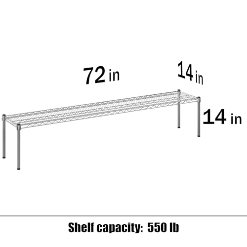 14" Deep x 72" Wide x 14" Height Wire Shelving Kit | 1-Tier | NSF Commercial Storage Rack Unit - size: 14" Deep x 72" Wide