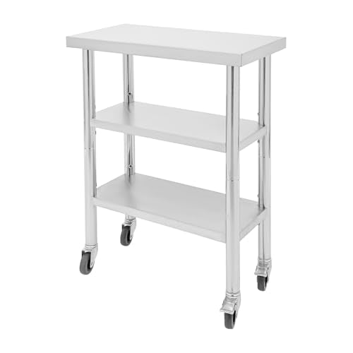 24"x14"x35" 3-Tier Industrial Work Table, Heavy Duty Stainless Steel Workstation with Adjustable Shelves, 305 lbs Top Load, 4 Swivel Casters and Leveling Feet for Small Spaces - size: 24 X 14 X 35 Inches