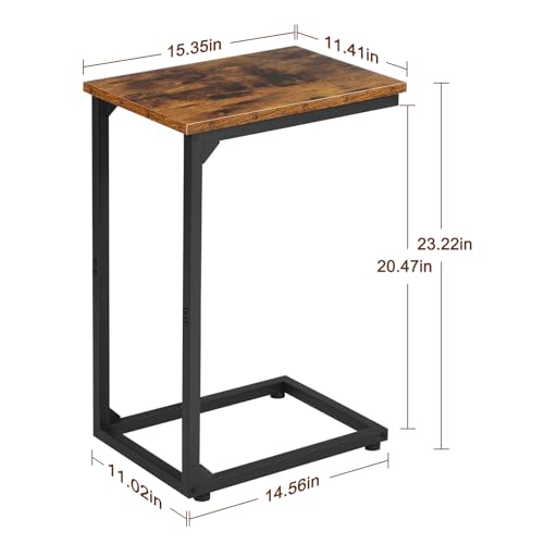 AMHANCIBLE C Shaped End Table, Slide Under Couch Table for Sofa, TV Tray Snack Table, Small Side Table for Small Space, Living Room, Brown HET02CBR1 - color: Rustic Brown