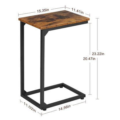 AMHANCIBLE C Shaped End Table, Slide Under Couch Table for Sofa, TV Tray Snack Table, Small Side Table for Small Space, Living Room, Brown HET02CBR1 - color: Rustic Brown