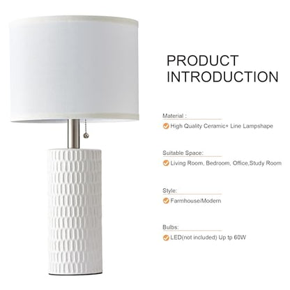 Reaketon 20" Modern Ceramic Table Lamps for Bedroom Set of 2, Small Table Lamps for Night Stands, Living Room, Home Office and Hallways, White - color: White