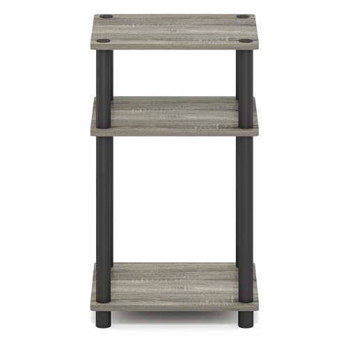 Furinno Turn-N-Tube 3-Tier Toolless Side Table, Narrow Printer Stand with Open Shelf, End Table, Night Stand, for Living Room, Bedroom, Grey Oak - color: Grey Oak/Black
