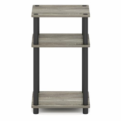 Furinno Turn-N-Tube 3-Tier Toolless Side Table, Narrow Printer Stand with Open Shelf, End Table, Night Stand, for Living Room, Bedroom, Grey Oak - color: Grey Oak/Black