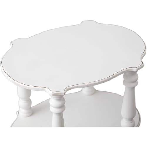 SOFE Elegant Scalloped Small White End Table, 18 Inches Tall Side Table, Farmhouse Wood End Table with Turned Legs for Living Room Bedroom, Rustic Nightstand with 2-Tier Storage for Books Plants Decor