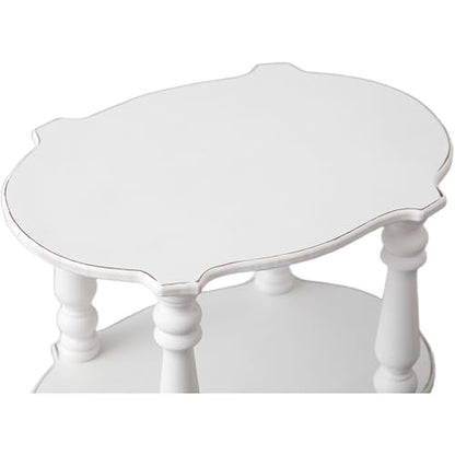 SOFE Elegant Scalloped Small White End Table, 18 Inches Tall Side Table, Farmhouse Wood End Table with Turned Legs for Living Room Bedroom, Rustic Nightstand with 2-Tier Storage for Books Plants Decor