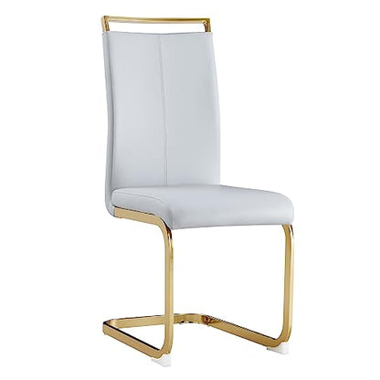 Baysitone Modern Dining Chairs Set of 2, Side & Kitchen Chairs with Gold Frame, Faux Leather Padded Seat High Back, for Dining, Kitchen & Living Room - Light Grey - color: Light Grey With Gold Leg, size: Set of 2
