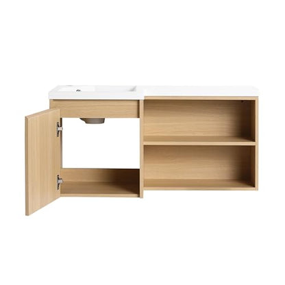 Malwee 36" Corner Floating Bathroom Vanity with Resin Sink, Left Side L-Shaped Wall Mounted Cabinet, Soft Close Door & Open Shelf, Space Saving Vanity for Small Bathroom, Light Brown - size: 36" (Left Sink)
