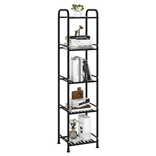JSB 5 Tier Narrow Bathroom Shelving Unit, Kitchen Storage Rack Organizer Metal Corner Shelf for Living Room Laundry Pantry (Matte Black, 5 Tier) - color: Matte Black, size: 5 Tier