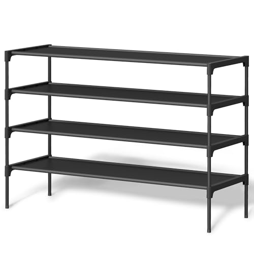 SONGMICS Shoe Rack, Space-Saving, Entryway, Metal Frame | Space-Saving Shoe Storage Organizer, Non-Woven Fabric Shelves, ULSH034BH01 - color: Ink Black, size: 4 Tiers (36.1"W)
