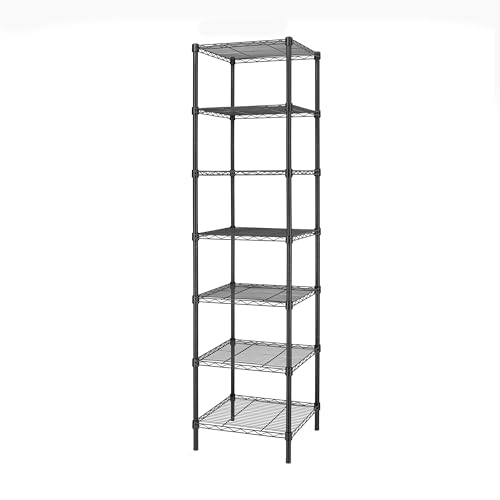 Finnhomy Heavy Duty 7 Tier Wire Shelving, 18x18x72 inches 7 Shelves Storage Rack with Thicken Steel Tube, Pantry Shelves for Storage, Adjustable Metal Shelving Unit, NSF Certified, Black - size: 72"H-Black