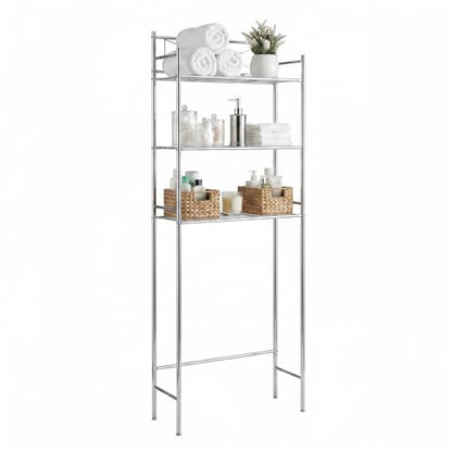 Honey-Can-Do 3-Tier Metal Bathroom Shelf Space Saver, Over The Toilet Storage Rack Organizer, Adjustable Chrome Wire Shelving Unit for Towels & Toiletries, 9.5 x 23 x 60 in - style: 3-Tier Bathroom Tower Shelf