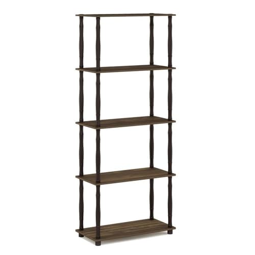 Furinno Turn-N-Tube 5-Tier Multipurpose Shelf / Display Rack / Storage Shelf / Bookshelf, Classic Tubes, Columbia Walnut/Black - color: Columbia Walnut/Black, size: 5-Tier Classic Tube