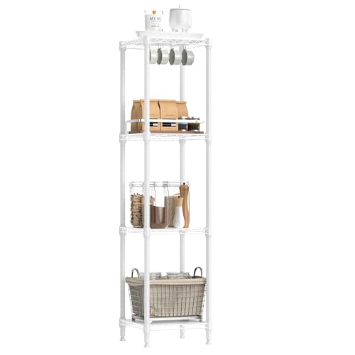 IZEUK 4 Tier Steel Storage Shelves, Adjustable Wire Shelving Unit for Kitchen, Bathroom, or Office Organization, Heavy Duty Metal Rack, 480 lbs Capacity, 11.8" D x 11.8" W x 47.3" H, White - color: White, size: 4 Tier,11.8" D x 11.8" W x 47.3" H