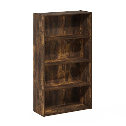 Furinno PASIR Book Shelf, 4-Tier Bookshelf, Bookcase with Open Shelf, 9.4 x 23.6 x 41.7, for Living Room, Bedroom, Home Office, Amber Pine - color: Amber Pine, size: 4-Tier, 9.4 x 23.6 x 42