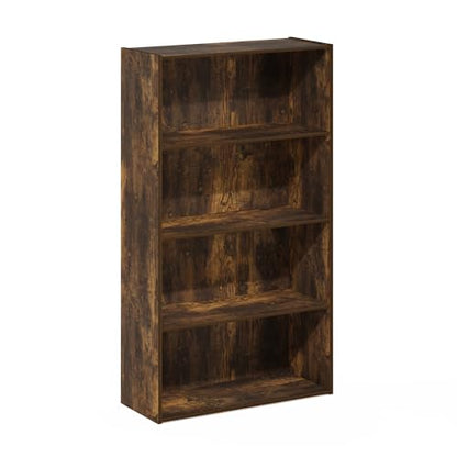 Furinno PASIR Book Shelf, 4-Tier Bookshelf, Bookcase with Open Shelf, 9.4 x 23.6 x 41.7, for Living Room, Bedroom, Home Office, Amber Pine - color: Amber Pine, size: 4-Tier, 9.4 x 23.6 x 42
