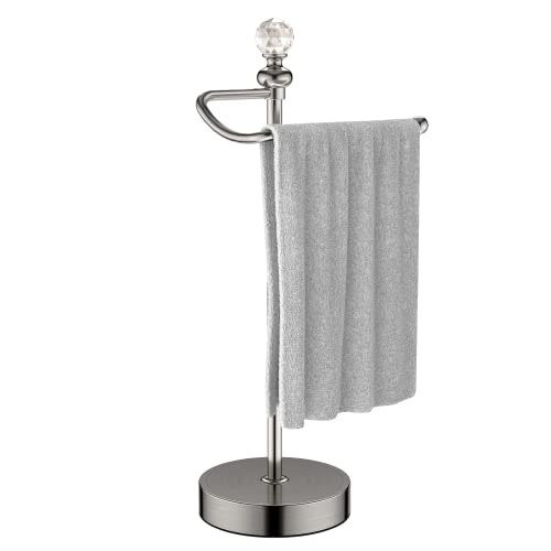 ROLABAM Heavy Weighted Hand Towel Holder (with Crystal Ball) Hand Towel Holder Stand Total Height 16.54'' for Kitchen, Bathroom and Countertops, Classic Metal Fingertip Towel Holder, Brushed Nickel - color: Brushed Nickel