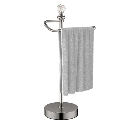 ROLABAM Heavy Weighted Hand Towel Holder (with Crystal Ball) Hand Towel Holder Stand Total Height 16.54'' for Kitchen, Bathroom and Countertops, Classic Metal Fingertip Towel Holder, Brushed Nickel - color: Brushed Nickel