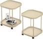 Side Table with Wheels, End Table Living Room Plastic Mobile Sofa Side Table Small Night Stand Bedroom Khaki (2 Pack) - color: Khaki, size: 2 Pack