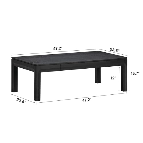 NTC Flow Modern Wooden Rectangle Coffee Table with Hidden Drawer – Waterproof & Heat Resistant, Burnt Black - color: Burnt Black, size: 47 Inch, style: Coffee Table