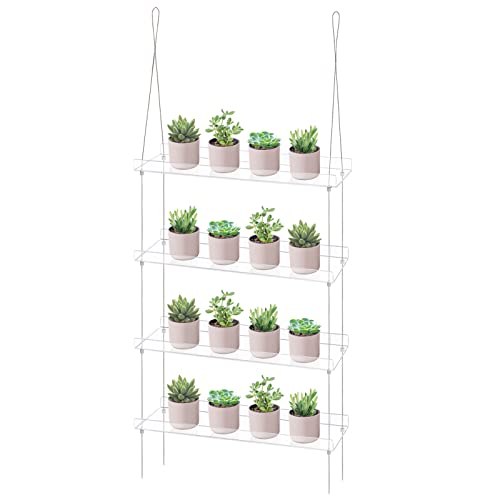 Sumerflos 4 Tier Acrylic Window Boxes Plant Shelves for Windows, Hanging Shelves for Indoor Plants, Flower Pot Organizer Storage for Window Grow Herbs, Microgreens, Succulents, Flower - color: Clear, size: 4-Tier