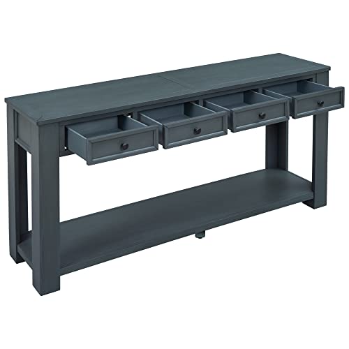 LKTART Solid Pine Console Table with Drawers,Long Sofa Table Entryway Table | 63" Navy Entryway Table with Drawers & Open Shelf,Farmhouse Console Table,Entry Table for Hallway,Foyer or Behind Sofa - color: Navy