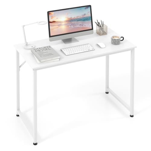 Giantex 40-Inch White Computer Desk, Home Office Desk with Heavy-Duty Metal Frame, Modern Simple Gaming Table PC Workstation, Versatile Small Desk for Bedroom, Small Spaces - color: White