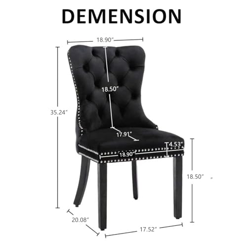 KCC Velvet Dining Chairs Set of 2, Upholstered High-end Tufted Dining Room Chair with Nailhead Back Ring Pull Trim Solid Wood Legs, Nikki Collection Modern Style for Kitchen, Black - color: Black, size: Set of 2