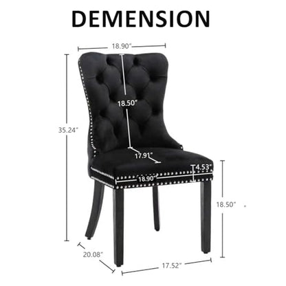 KCC Velvet Dining Chairs Set of 4, Upholstered High-end Tufted Dining Room Chair with Nailhead Back Ring Pull Trim Solid Wood Legs, Nikki Collection Modern Style for Kitchen, Black - color: Black, size: Set of 4
