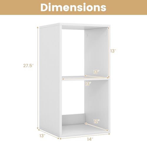 2 Cube Storage Organizer, 2 Tier Floor Standing Bookcase, Small Bookshelf for Small Spaces, Wooden Open Display Shelf for Living Room, Bedroom, Study, White Bookshelf with Open Back - size: 2 Cubes
