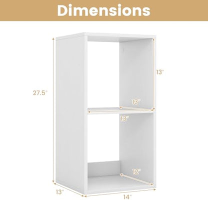 2 Cube Storage Organizer, 2 Tier Floor Standing Bookcase, Small Bookshelf for Small Spaces, Wooden Open Display Shelf for Living Room, Bedroom, Study, White Bookshelf with Open Back - size: 2 Cubes