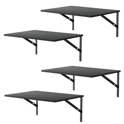 Deep Floating Wall Shelves - 4 Sets of 12 Inch Wide Black Wood Shelves for Bathroom, Bedroom, Kitchen, Living Room - color: Black Shelves