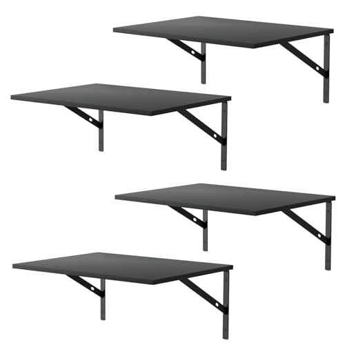 Deep Floating Wall Shelves - 4 Sets of 12 Inch Wide Black Wood Shelves for Bathroom, Bedroom, Kitchen, Living Room - color: Black Shelves