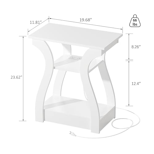 FROMJBEST End Tables Living Room, White End Table with Charging Station | Side Table Living Room, with USB Ports and Outlets, Nightstand for Bedroom, 3-Tier Storage Shelf, Bedside Table - color: White01