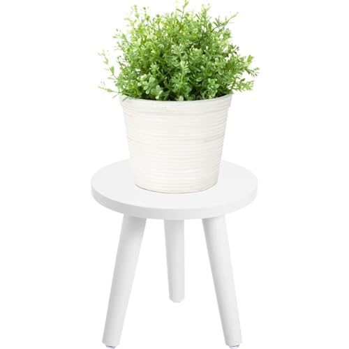 Samll Plant Stand Indoor/Outdoor for Plants,Wooden White Planter Stands Holder Mid Century Plant Riser,Sturdy Short Flower Rack Boho Short Planter Table 8.6"Tall Corner Plants Stool for Garden,Patio