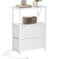 TUTOTAK Narrow End Table, Skinny Side Table with Charging Station | Bedside Table with Outlets, Slim Nightstand with 2 Cloth Drawers for Small Space, Living Room, Bedroom, White TB01BW085 - color: White, size: 1 Pack (2 Drawers), style: With Plug