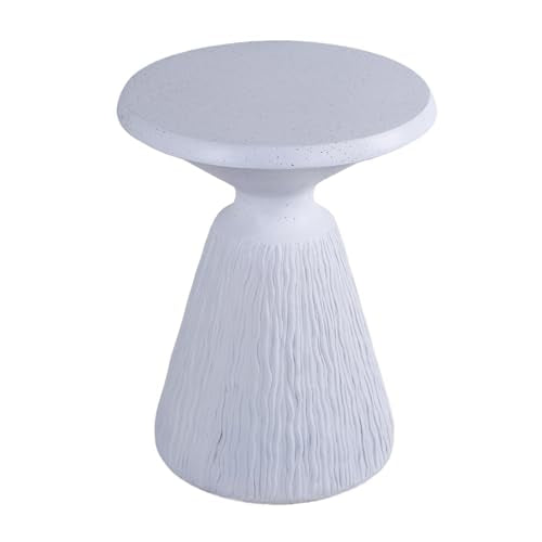 Aqua Grey Textured Pedestal Side Table, Modern Round Speckled Accent End Table with Vertical Grain Conical Base, Small Drink Nightstand for Living Room Bedroom Small Home Decor