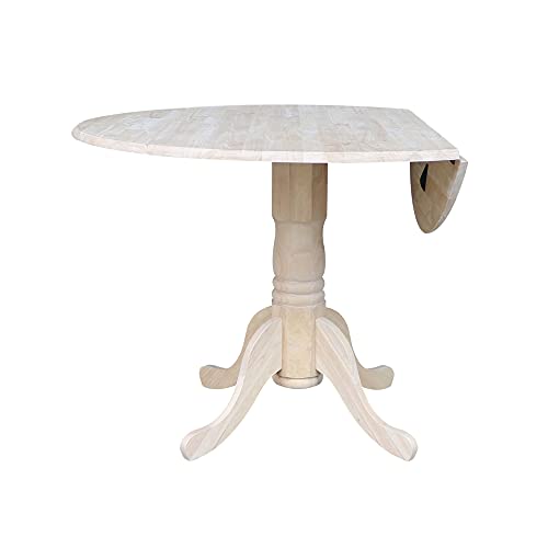 IC International Concepts, Round Dual Drop Leaf Pedestal Dining Table, Solid Real Wood, Sturdy Parawood, Dimensions 42"D x 42"W x 29.5"H, 40lbs Capacity, Paint/Stain Ready, Unfinished - color: Unfinished