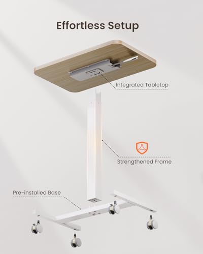 ErGear Mobile Small Standing Desk, Enhanced Adjustable Height Computer Workstations, Portable Rolling Laptop Desk with 4 Lockable Wheels for Home Office & Classroom, Light Walnut - color: Light Walnut