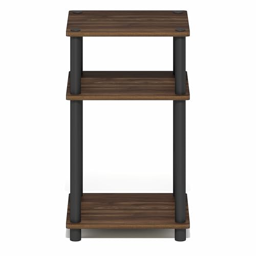 Furinno Turn-N-Tube 3-Tier Toolless Side Table, Narrow Printer Stand with Open Shelf, End Table, Night Stand, for Living Room, Bedroom, Brown Walnut - color: Brown Walnut/Black