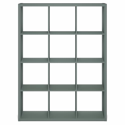 Furinno Cubicle Book Shelf, 12-Cube Bookshelf, Extra Thick Frame Reversible Bookcase with Open Back, 14.6" x 44" x 58", for Living Room, Bedroom, Home Office, Sage Green - color: Sage Green, size: 12-Cube