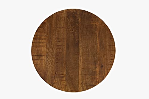 Jofran Global Archive Solid Mango Wood Hand Carved Pedestal Dining Table, Vintage Side Table, 30L X 30W X 30H, Brown