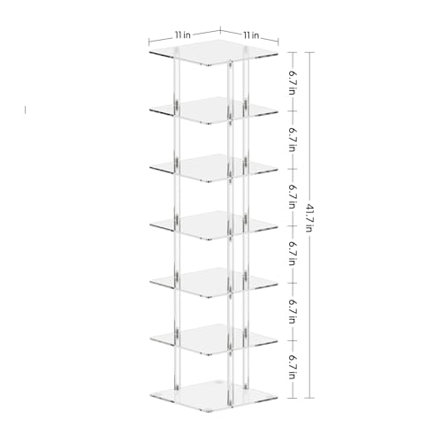 Aquiver Acrylic Vertical Shoe Rack - Free Standing Shoe Rack 7 Tier Shoe Storage Organizer Narrow Shoe Rack for Small Spaces, Entryways, Living Rooms, Bedrooms, 11'' L x 11'' W x 41.7'' H
