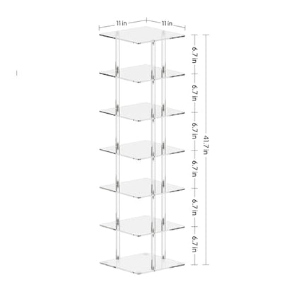 Aquiver Acrylic Vertical Shoe Rack - Free Standing Shoe Rack 7 Tier Shoe Storage Organizer Narrow Shoe Rack for Small Spaces, Entryways, Living Rooms, Bedrooms, 11'' L x 11'' W x 41.7'' H