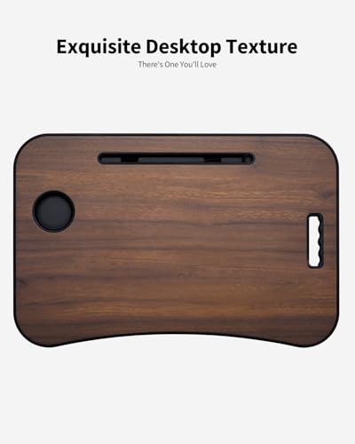 Foldable Lap Desk, Laptop Bed Desk, Portable Lap Table, Laptop Bed Table with Cup Holder & Tablet Slot & Lifting Handle for Working Writing Drawing & Eating - Walnut Brown - color: Walnut Brown
