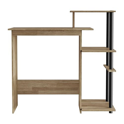 Elegance Writing Desk with Multi-Tier Open Shelves, Study Computer Desk for Home Office, Natural Oak - color: Natural Oak