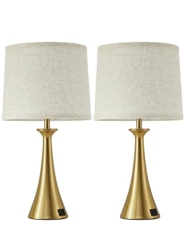Touch Lamp for Living Room Bedroom, 21" Table Lamps Set of 2 with USB C+A Ports, Touch Bedside Lamps for Nightstand with 3 Way Dimmable, 2 LED Bulbs Included, Gold - color: Gold 2pcs