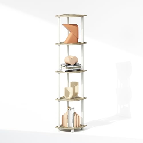 Furinno Turn-N-Tube Storage Shelves, 5-Tier Book Shelf, Corner Shelf with Open Shelves, Toollesss Assembly, for Organization and Storage, Living Room, Home Office, Hallway, Bedroom, Light Oak - color: Light Oak/Plain White