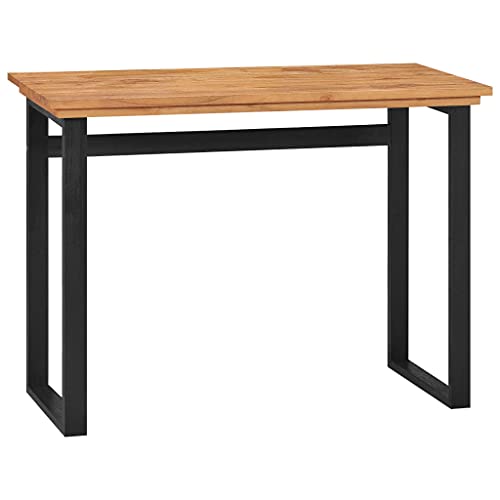 Solid Teak Wood Standard Industrial Desk with Metal Legs, Rustic Rectangular Writing Table for Workspace, Sturdy Office Furniture and Modern Home Decor - size: 39.4" x 17.7" x 29.5" & Black